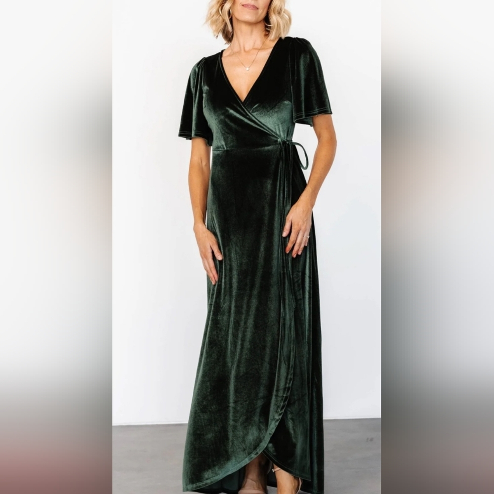 Baltic Born Velvet Wrap Dress in Green